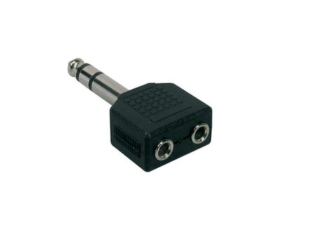 Verloop plug, 2 x 3,5 jack female stereo, 6,3mm jack male stereo