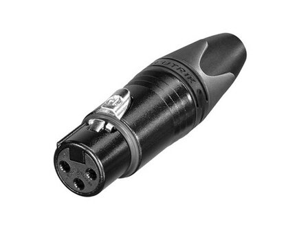 Neutrik xlr plug, female, 3-polig, zwarte behuizing, zilveren contacten