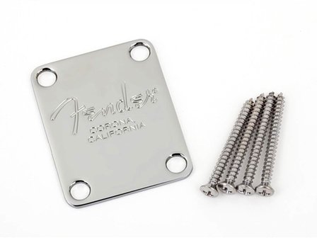 Fender Genuine Replacement Part neck plate American Series, for bass, Fender Corona logo, chroom