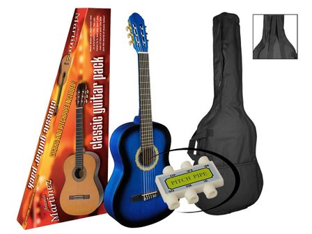 A. Martinez Spaanse 4/4 gitaarpakket, blueburst met hoes en stemfluit