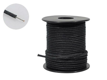 USA made shielded waxed cotton braided push back wire, 1 meter black