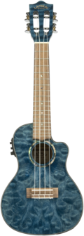 Lanikai Concert ukelele, Quilted Maple Blue Stain e/a met koffer