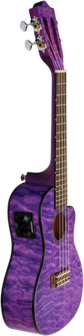 LANIKAI Concert ukelele, Quilted Maple Serie, Purple Stain, Voorversterker, Tas