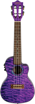 LANIKAI Concert ukelele, Quilted Maple Serie, Purple Stain, Voorversterker, Tas