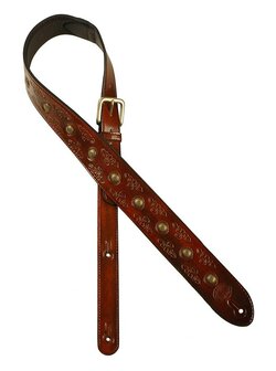 Gaucho Stellar Series gitaarriem, carving and brass buttons, cognac