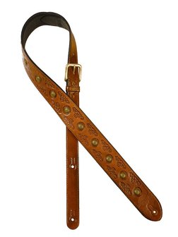 Gaucho Stellar Series gitaarriem, carving and brass buttons, light brown