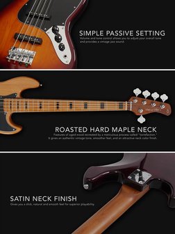 Sire Basses V5 Series Marcus Miller basgitaar, 5-snarig, tobacco sunburst