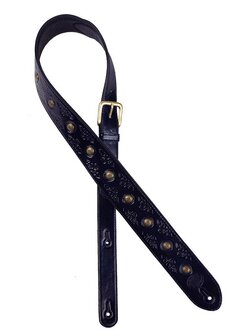 Gaucho Stellar Series gitaarriem, carving and brass buttons, blue