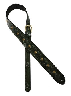 Gaucho Stellar Series gitaarriem, carving and brass buttons, green