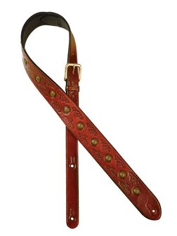 Gaucho Stellar Series gitaarriem, carving and brass buttons, red