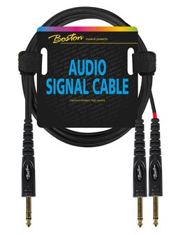 Audio signaalkabel, 2x 6.3mm jack mono naar 6.3mm jack stereo, 9 meter