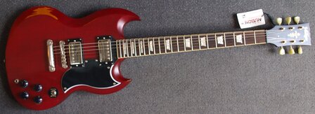 Vintage VS6 Icon Series MRCR Relic Cherry Red, SG-model elektrische gitaar