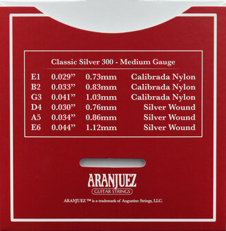 ARANJUEZ CLASSIC SILVER Snaren set &agrave; 6 snaren A300, medium tension 