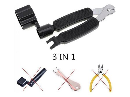 Boston string winder with string clipper and bridgepin remover