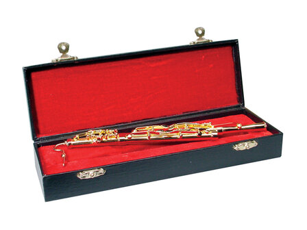 Miniatuur Fagot / Bassoon met koffer, 15 cm, goudkleurig