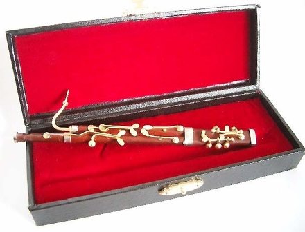 Miniatuur Fagot / Bassoon, hout met koffer, ca 15 cm