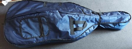 Blauwe gevoerde hoes met diverse vakken voor 3/4 cello