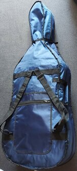 Blauwe gevoerde hoes met diverse vakken voor 3/4 cello