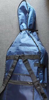 Blauwe gevoerde hoes met diverse vakken voor 3/4 cello