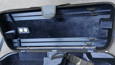 Vioolkoffer voor 2 violen 4/4, 4 strijkstokken, beharing, met 2 hygrometers