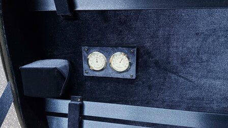 Vioolkoffer voor 2 violen 4/4, 4 strijkstokken, beharing, met 2 hygrometers
