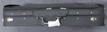Vioolkoffer zwart voor 2 violen 4/4, 4 strijkstokken, beharing, met 2 hygrometers