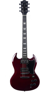 EKO SG-model in Cherry Red, nu met riem, muziekboek+cd+dvd, plectrum, kabel en snaren