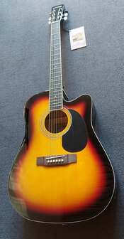 Nashville by Richwood, Dreadnought electro-akoestische gitaar, sunburst met dikke hoes