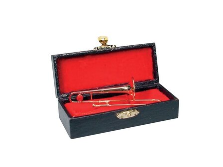 Miniatuur trombone, 8,0 cm, goudgelakt, in koffertje 