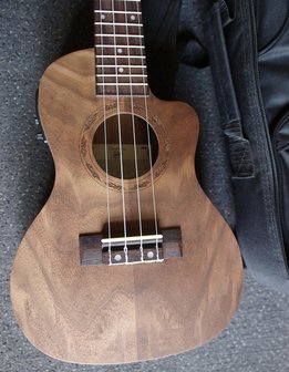 Tanglewood Exotic Concert Ukelele, electro-acoustic, met gevoerde hoes