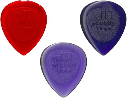 3 stuks Dunlop Stubby picks, dikte 1, 2 of 3