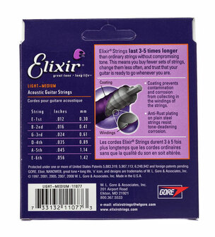 Elixir 11077 12-56 voor akoestische gitaar 80/20 Bronze Nanoweb Light-Medium  