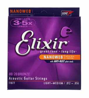 Elixir 11077 12-56 voor akoestische gitaar 80/20 Bronze Nanoweb Light-Medium  