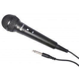 Zwarte microfoon met dynamisch element en vast gemonteerd snoer