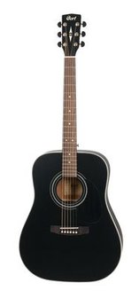 Cort Folkgitaar Earth 70, Black Satin Dreadnought met massief bovenblad