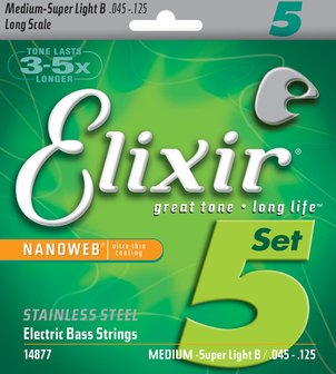  Elixir 14877 Nanoweb Stainless Steel 5-String Medium S Light B 