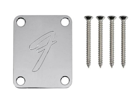 Fender Genuine Replacement Part neck plate American Vintage &#039;70s, for guitar and bass, &#039;F-logo&#039;, chroom 