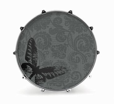 Evans inked 22 inch bassdrumvel, graphic butterfly