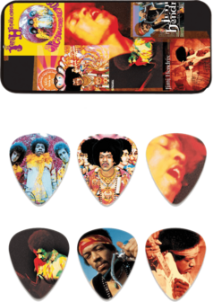 Dunlop plectrums Jimi Hendrix - Doos met 6, med., hendrix montage