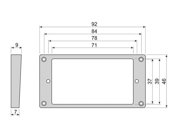 Humbucker frame, flat bottom slanted top, diverse maten, black