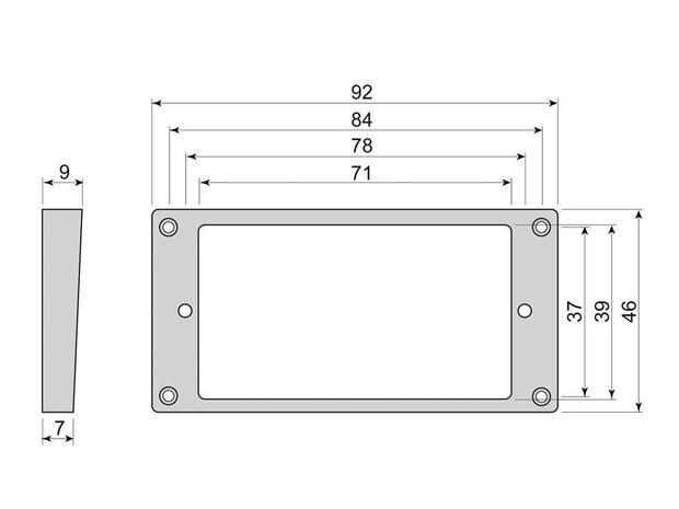 Humbucker frame, flat bottom slanted top, diverse maten, black