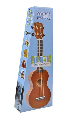 Mahalo sopraan ukelele starters pakket met tas en full colour doos, transparant bruine finish