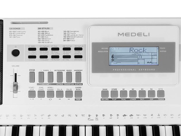 Medeli Aspire Series Keyboard A100SW Wit met 61 aanslaggevoelige toetsen, 2 x 10 watt 