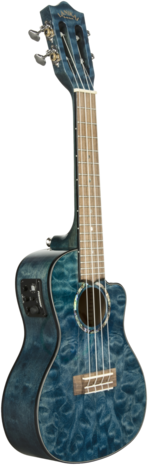 Lanikai Concert ukelele, Quilted Maple Blue Stain e/a met koffer
