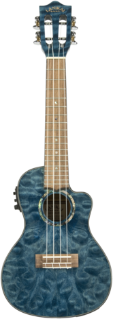 Lanikai Concert ukelele, Quilted Maple Blue Stain e/a met koffer