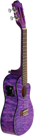 LANIKAI Concert ukelele, Quilted Maple Serie, Purple Stain, Voorversterker, Tas