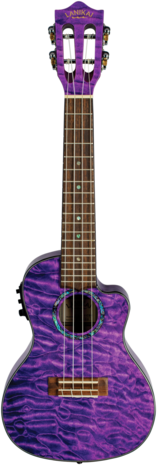 LANIKAI Concert ukelele, Quilted Maple Serie, Purple Stain, Voorversterker, Tas