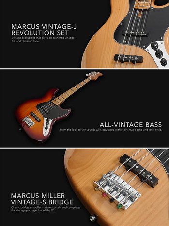 Sire Basses V5 Series Marcus Miller basgitaar, 4-snarig, naturel