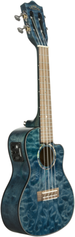 LANIKAI Tenorukelele, Quilted Maple Serie, Blue Stain, Voorversterker, Tas