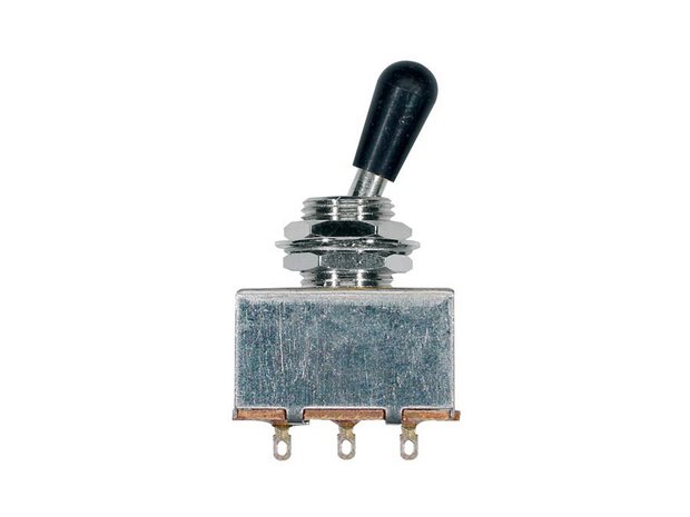 Toggle switch, 3-way, block shape, zwart, nikkel of goud, 3-standen schakelaar